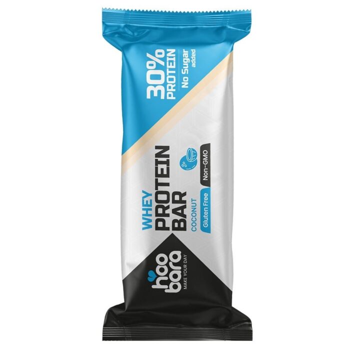 Hoobara Gluten Free Whey Protein Bar Coconut Flavour 50g پروتئین بار نارگیل هوبار - Image 1