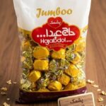 Hajabdolah milky saffron coated saffron cotton candy 500gr پشمک لقمه ای زعفرانی با روکش فرآورده شیری زعفرانی حاج عبدالله