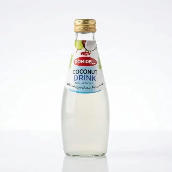 Romidel coconut drink 290ml نوشیدنی بر پایه آب بدون گازحاوی قطعات نارگیل رومیدل