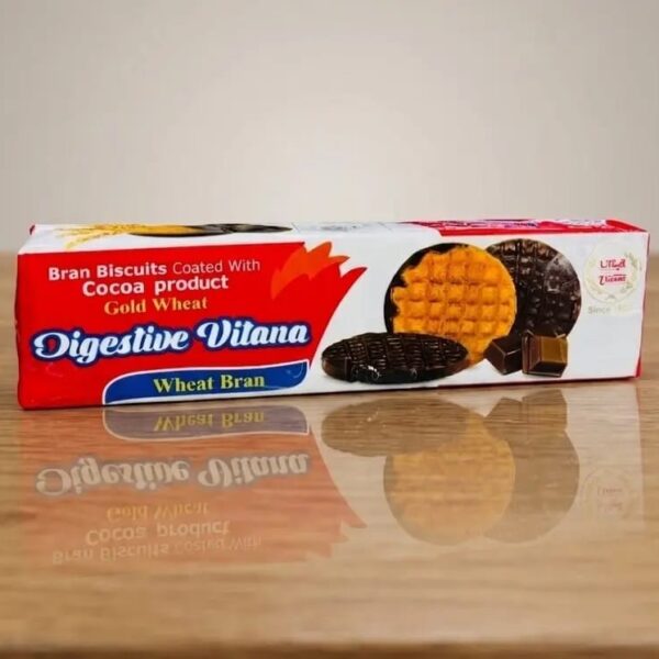 Vitana digestive bran biscuit coated with cocoa product 175gr بیسکوییت سبوس دار با روکش فرآورده کاکائویی