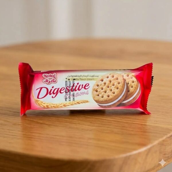 Naderi Digestive biscuit with vanilla flavor cream 105gr بیسکوییت دایجستیو با کرم وانیلی نادری