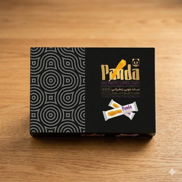 Panda Saffron Stick Rock Candy 20pcs نبات چوبی زعفرانی بسته تک نفره سلفون دار