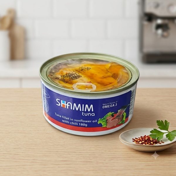 Shamim Tuna Fillet in sunflower oil with chili 180g تن شمیم فیله ماهی هور در روغن آفتابگردان فلفلی